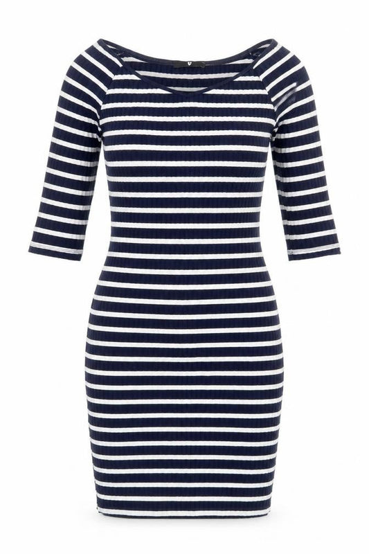 Very Womens Blue Striped Polyester Bodycon Size 14 Boat Neck Pullover - Ribbed