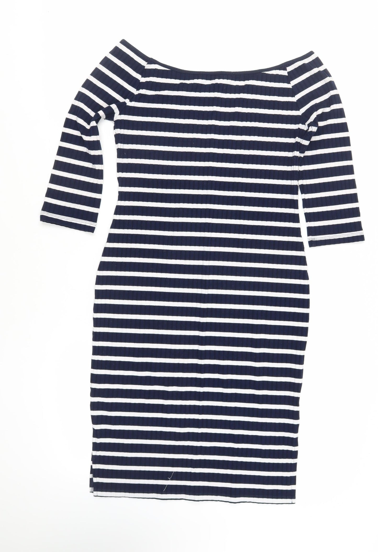 Very Womens Blue Striped Polyester Bodycon Size 14 Boat Neck Pullover - Ribbed