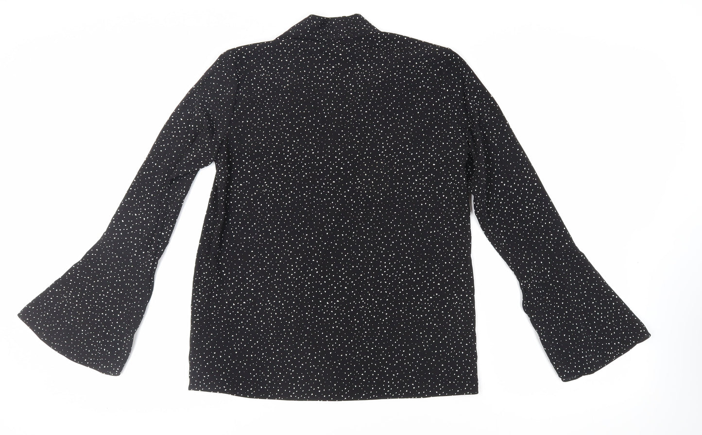 Warehouse Womens Black Geometric Polyester Basic Blouse Size 8 V-Neck - Tie Neck