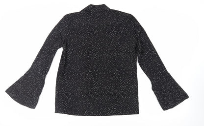 Warehouse Womens Black Geometric Polyester Basic Blouse Size 8 V-Neck - Tie Neck