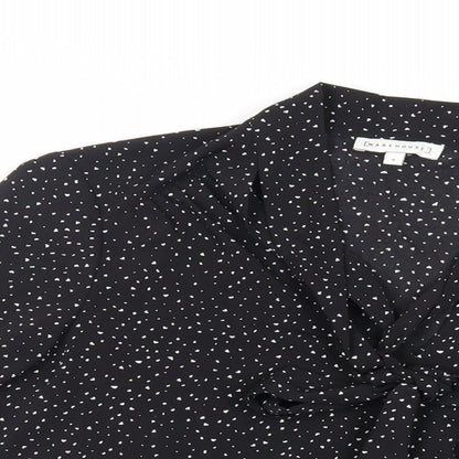 Warehouse Womens Black Geometric Polyester Basic Blouse Size 8 V-Neck - Tie Neck