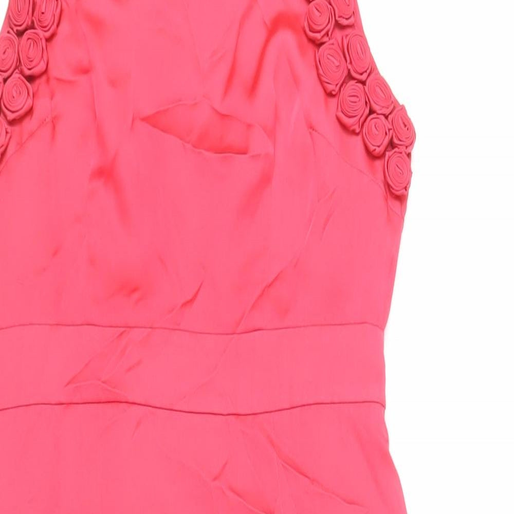Fever Womens Pink Polyester A-Line Size 8 Boat Neck Zip - Floral Detail