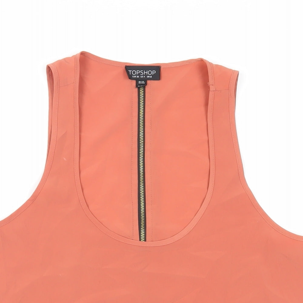 Topshop Womens Orange Polyester Basic Tank Size 8 Scoop Neck
