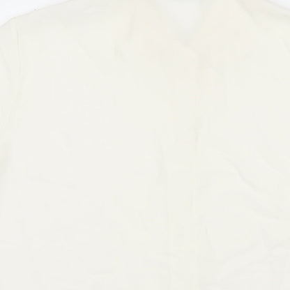 St Michael Womens White Polyester Basic Button-Up Size 14 Collared - Embraided Flowers