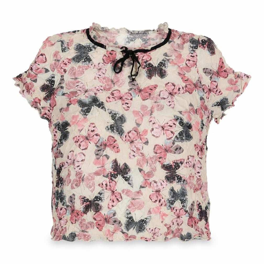 Mona Womens Beige Viscose Basic Blouse Size 20 V-Neck - Butterflies