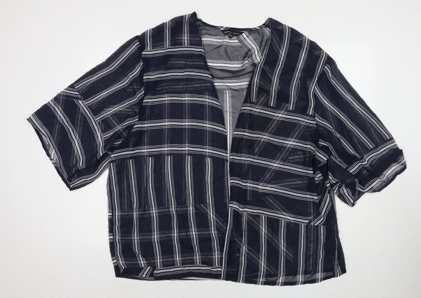 Capsule Womens Blue Striped Polyester Kimono T-Shirt Size 24 V-Neck - Beach Cover-Up