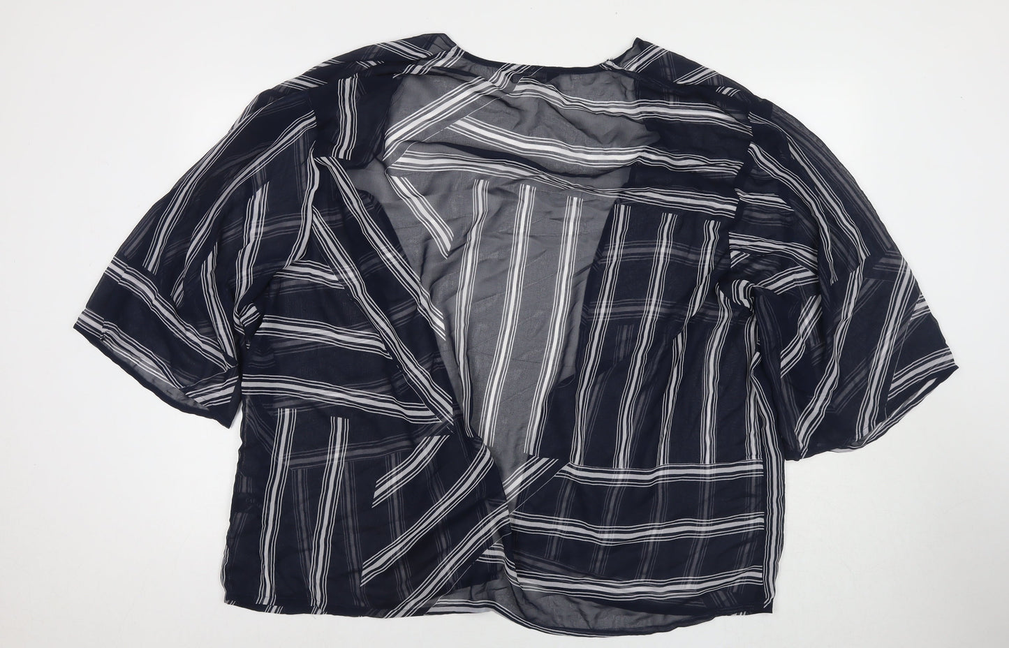 Capsule Womens Blue Striped Polyester Kimono T-Shirt Size 24 V-Neck - Beach Cover-Up