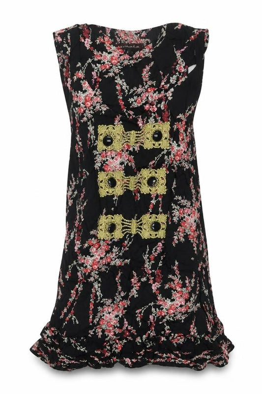 River Island Womens Black Floral Viscose Tunic Blouse Size 8 Round Neck