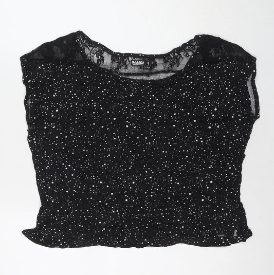 Garage Womens Black Polka Dot Viscose Basic T-Shirt Size L Round Neck