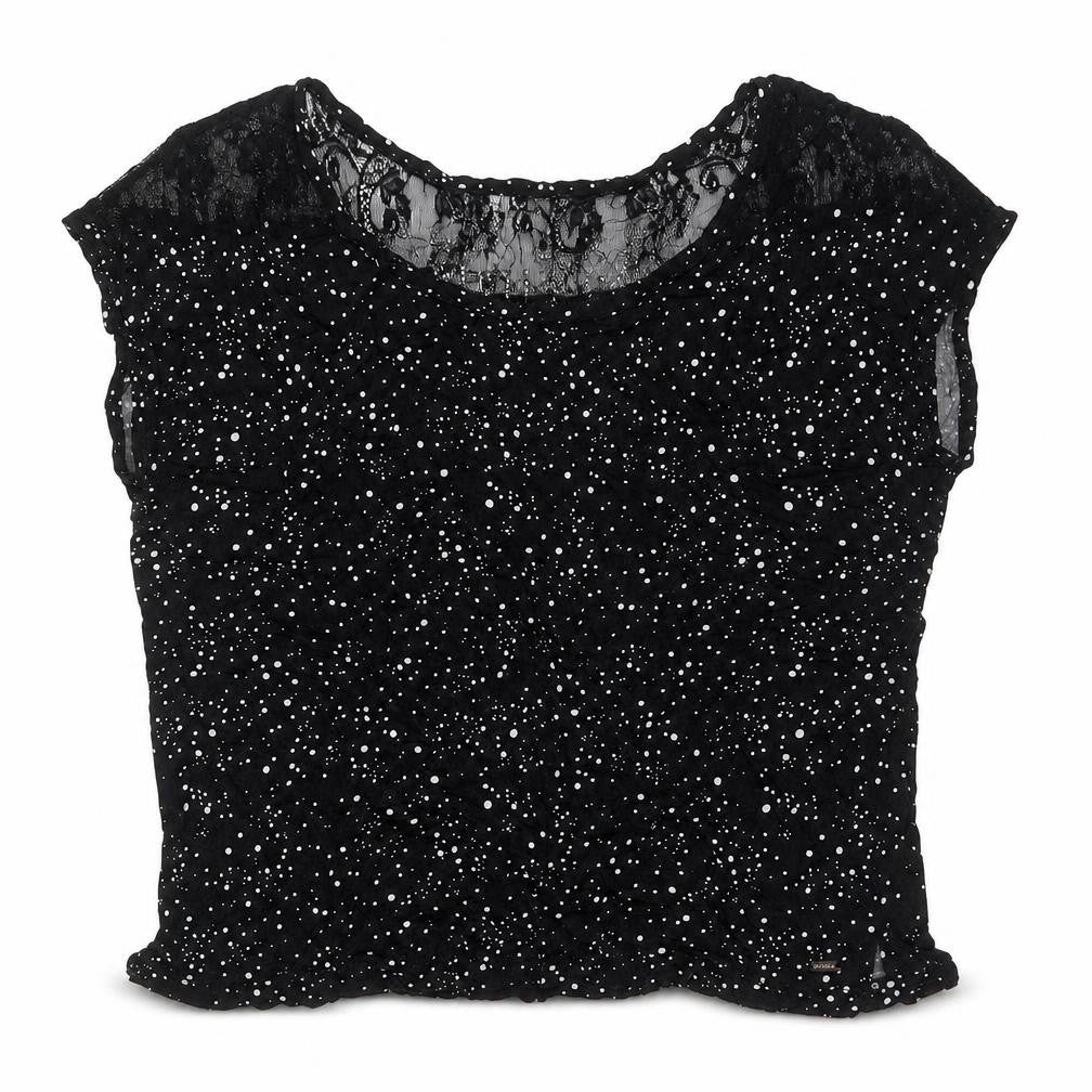 Garage Womens Black Polka Dot Viscose Basic T-Shirt Size L Round Neck