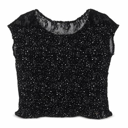 Garage Womens Black Polka Dot Viscose Basic T-Shirt Size L Round Neck