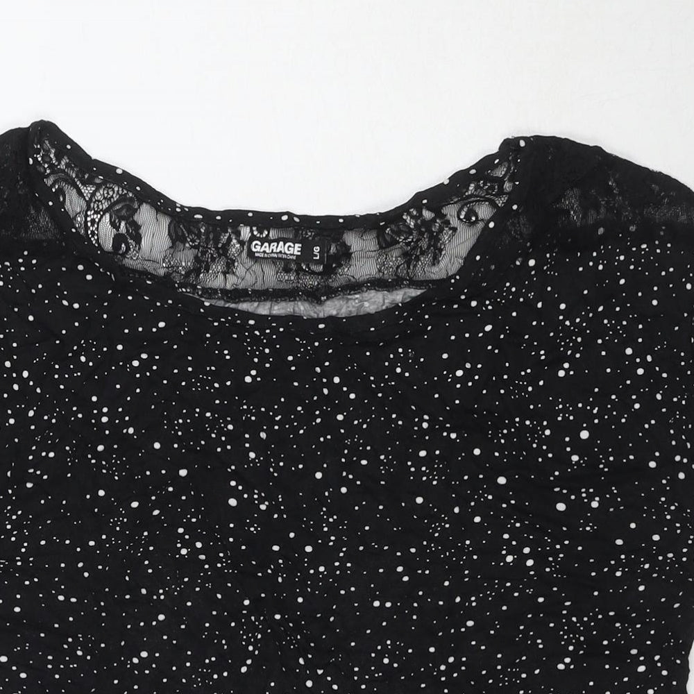 Garage Womens Black Polka Dot Viscose Basic T-Shirt Size L Round Neck