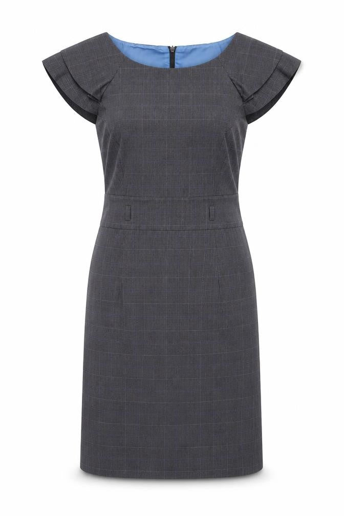 Et Vous Womens Grey Check Polyester A-Line Size 10 Boat Neck Zip