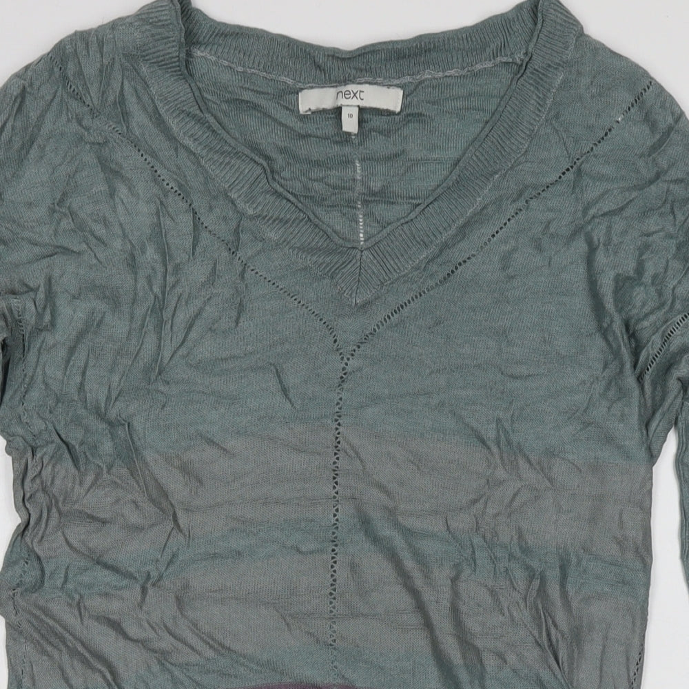 NEXT Womens Blue V-Neck Viscose Pullover Jumper Size 10