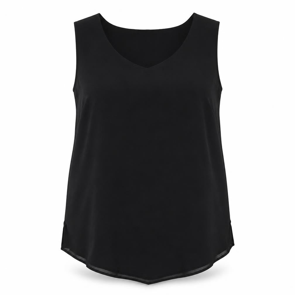 Qneel Womens Black Polyester Basic T-Shirt Size 20 V-Neck