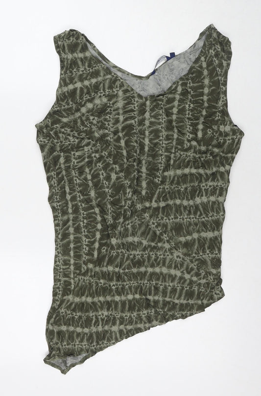 Casual Club Womens Green Geometric Viscose Basic Tank Size 16 V-Neck