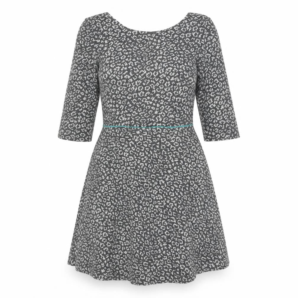 Louche Womens Grey Animal Print Polyester A-Line Size 12 Round Neck Zip