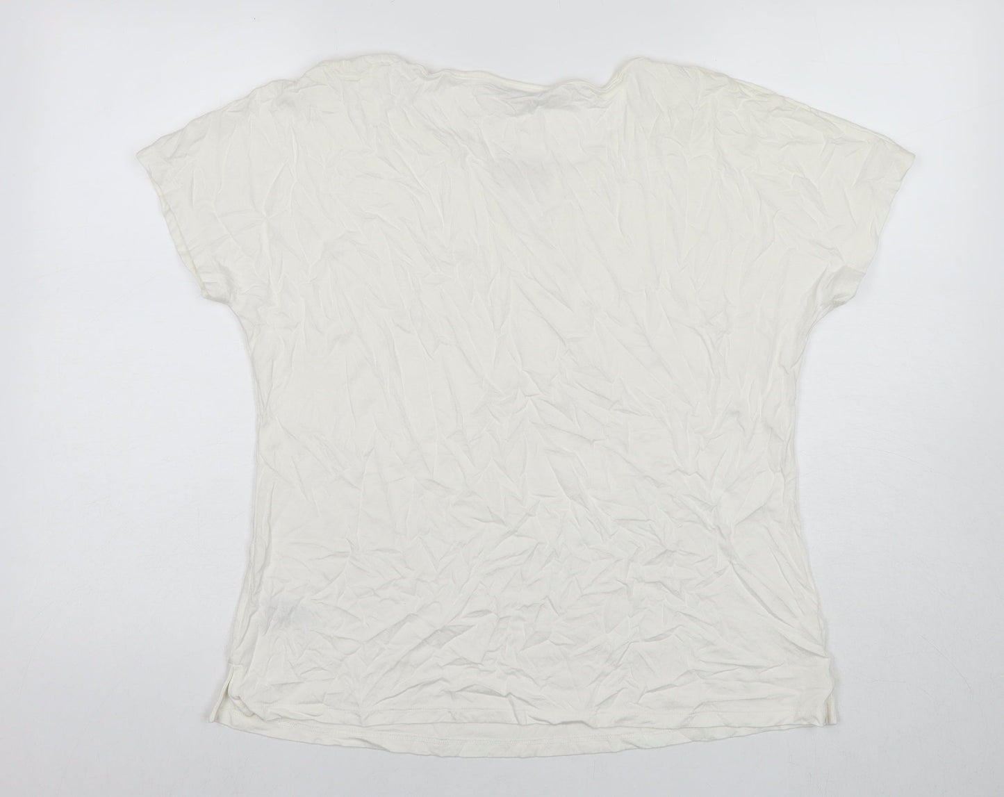 Marks and Spencer Womens White Viscose Basic Blouse Size 14 Round Neck