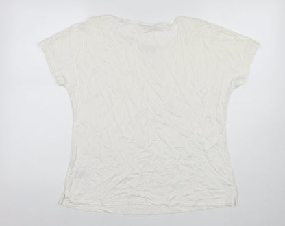 Marks & Spencer Womens White Viscose Basic Blouse Size 14 Round Neck