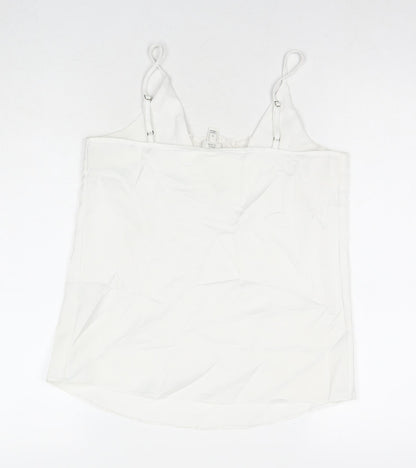 Back view of Miss Selfridge women’s white polyester basic tank, size UK 6, v-neck