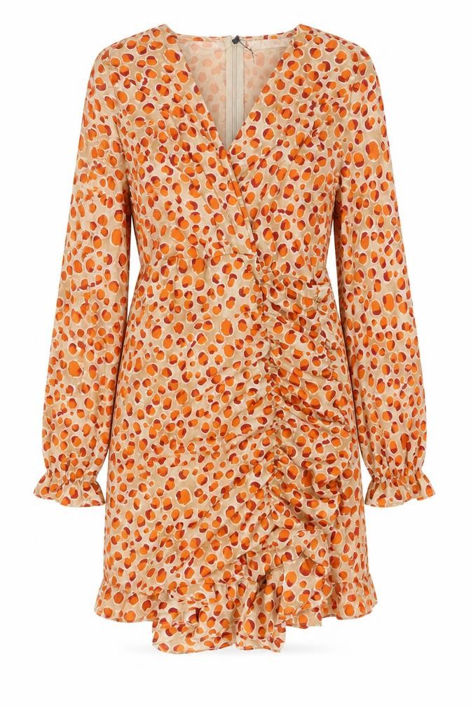 IVIVI Womens Beige Geometric Polyester A-Line Size M V-Neck Zip