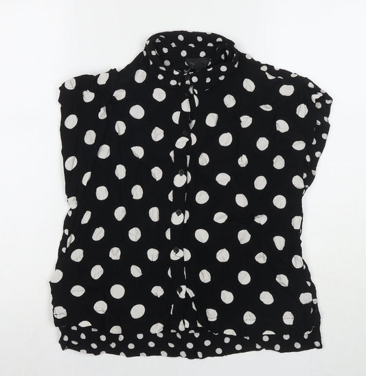 Topshop Womens Black Polka Dot Viscose Basic Button-Up Size 8 Collared