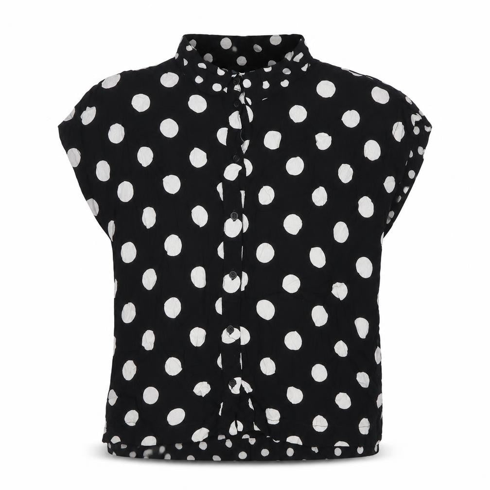 Topshop Womens Black Polka Dot Viscose Basic Button-Up Size 8 Collared