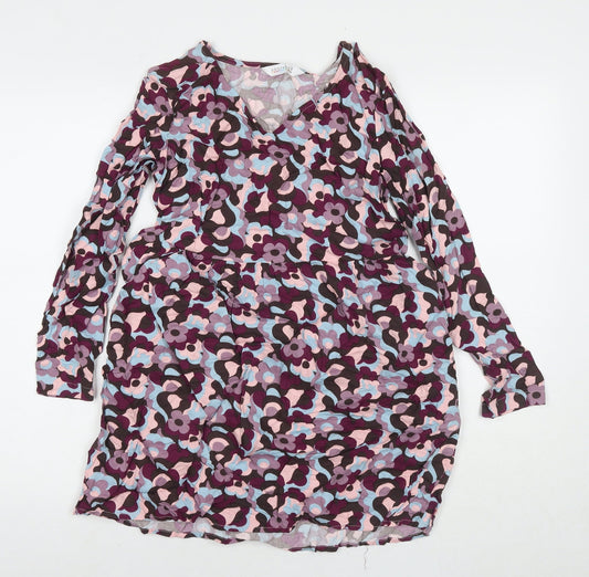 Compania Fantastica Womens Purple Floral Viscose A-Line Size XS Round Neck Pullover