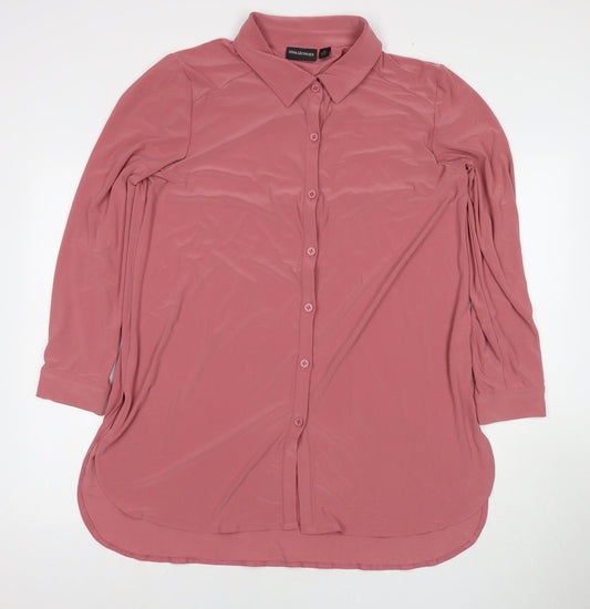 Nina Leonard Womens Pink Polyester Basic Button-Up Size XL Collared