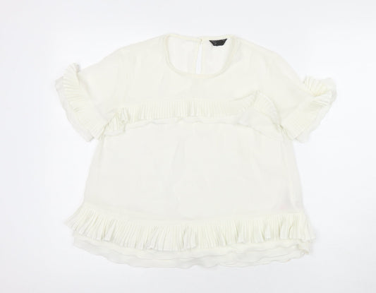 Topshop Womens White Polyester Basic Blouse Size 8 Round Neck