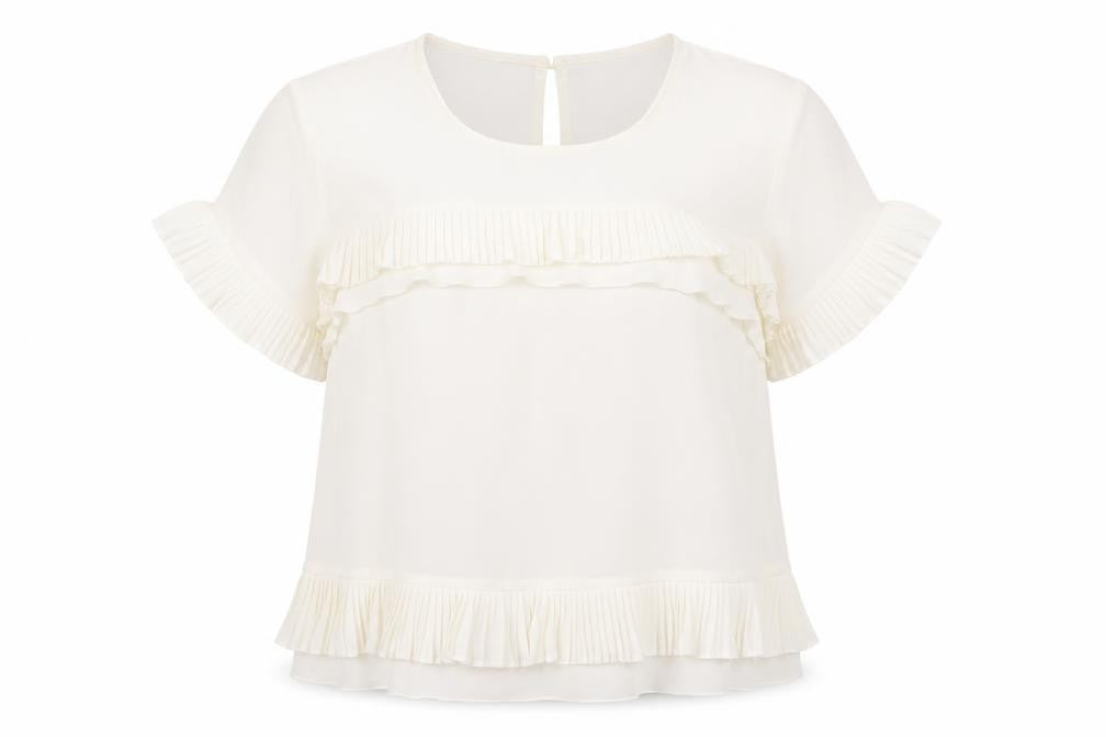 Topshop Womens White Polyester Basic Blouse Size 8 Round Neck