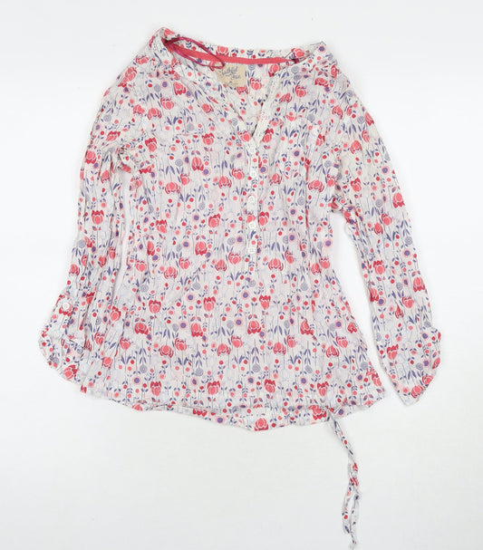 Debenhams Womens Multicoloured Floral Cotton Basic T-Shirt Size 8 V-Neck