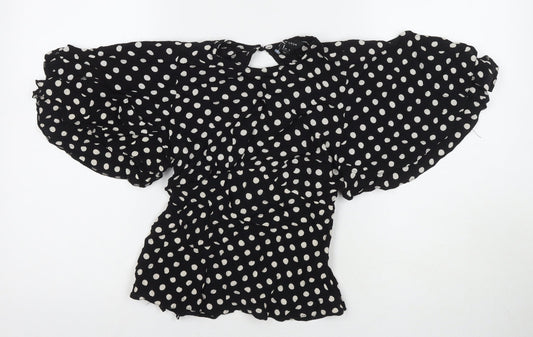 New Look Womens Black Polka Dot Viscose Basic Blouse Size 8 Round Neck