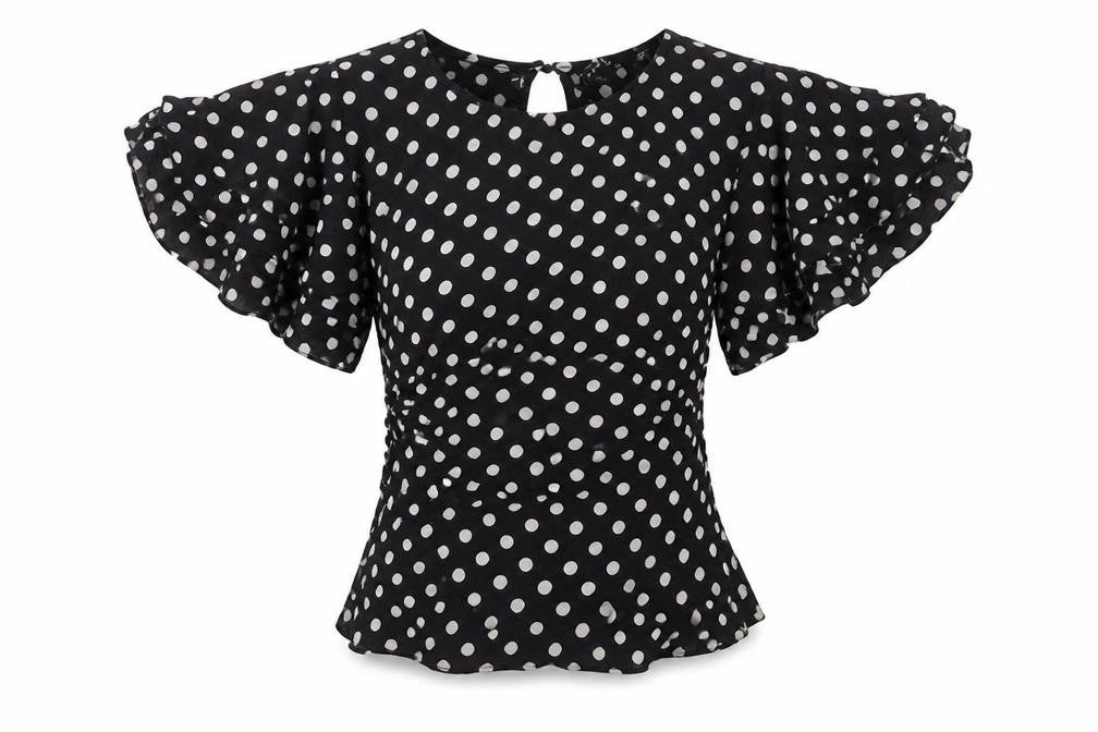 New Look Womens Black Polka Dot Viscose Basic Blouse Size 8 Round Neck