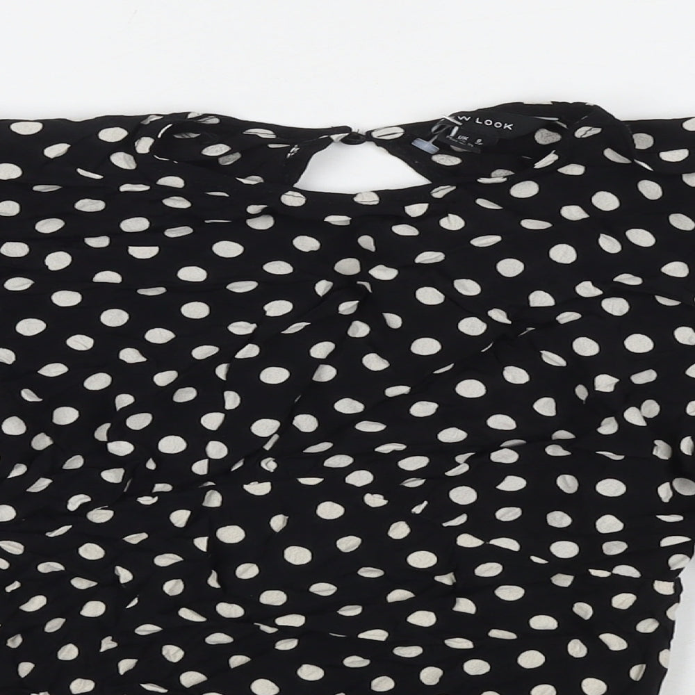 New Look Womens Black Polka Dot Viscose Basic Blouse Size 8 Round Neck