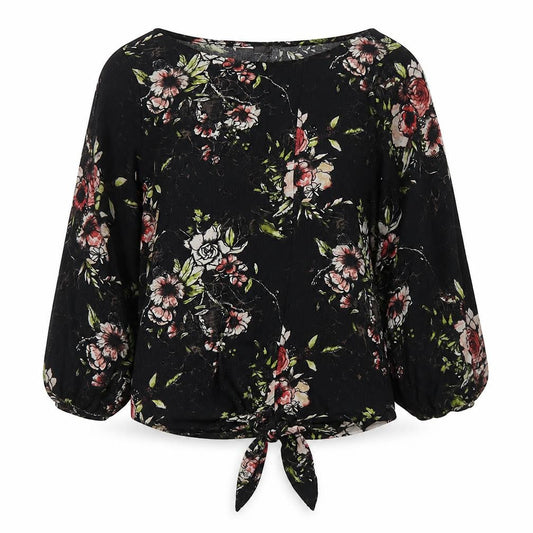Next Womens Black Floral Viscose Basic T-Shirt Size 6 Round Neck