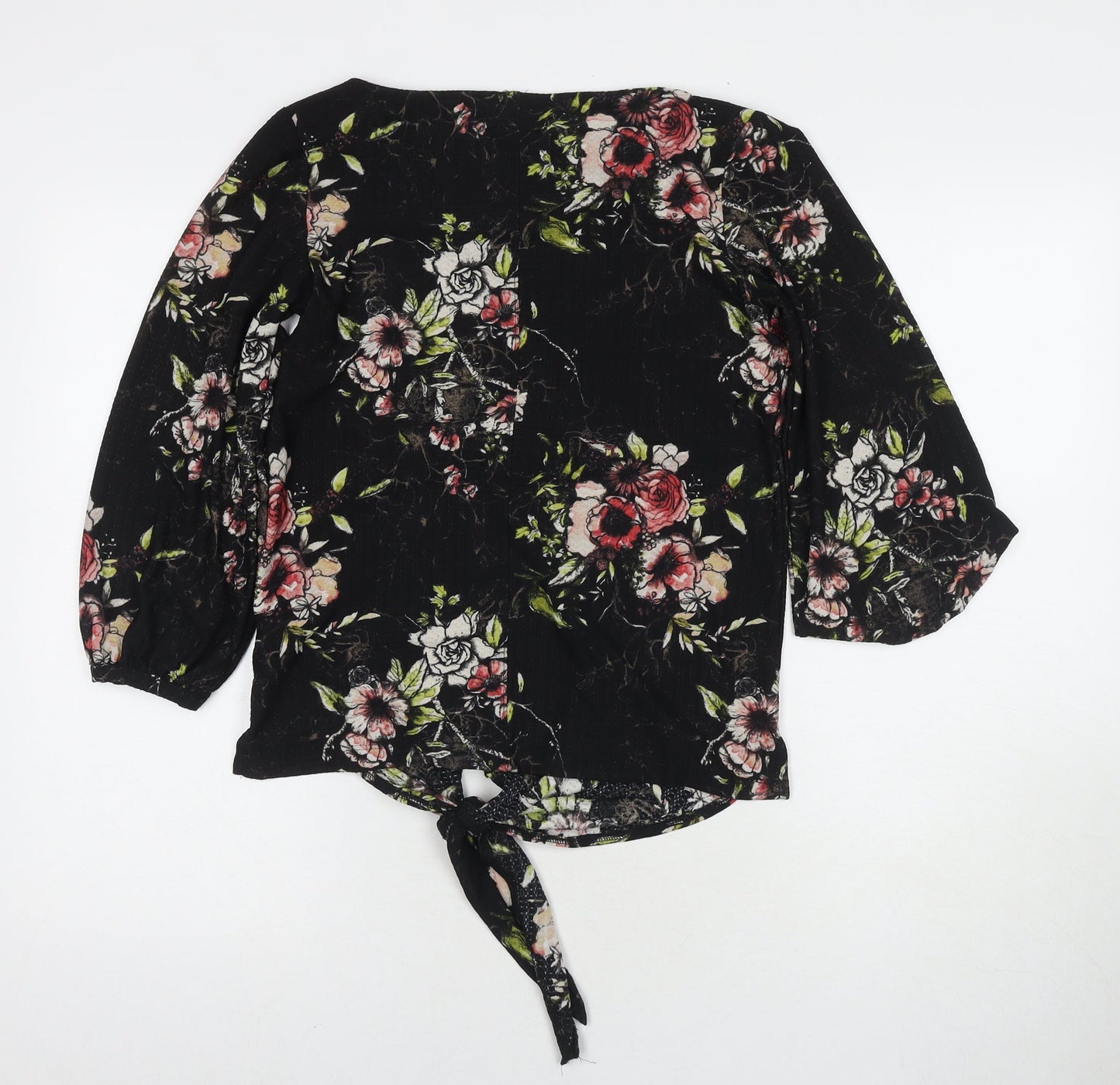 NEXT Womens Black Floral Viscose Basic T-Shirt Size 6 Round Neck