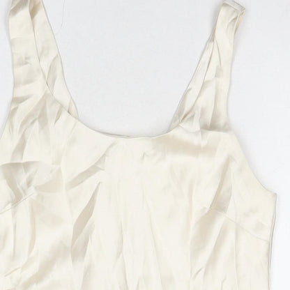 Close-up detail of ASOS women’s ivory polyester basic tank, size UK 12, round neck