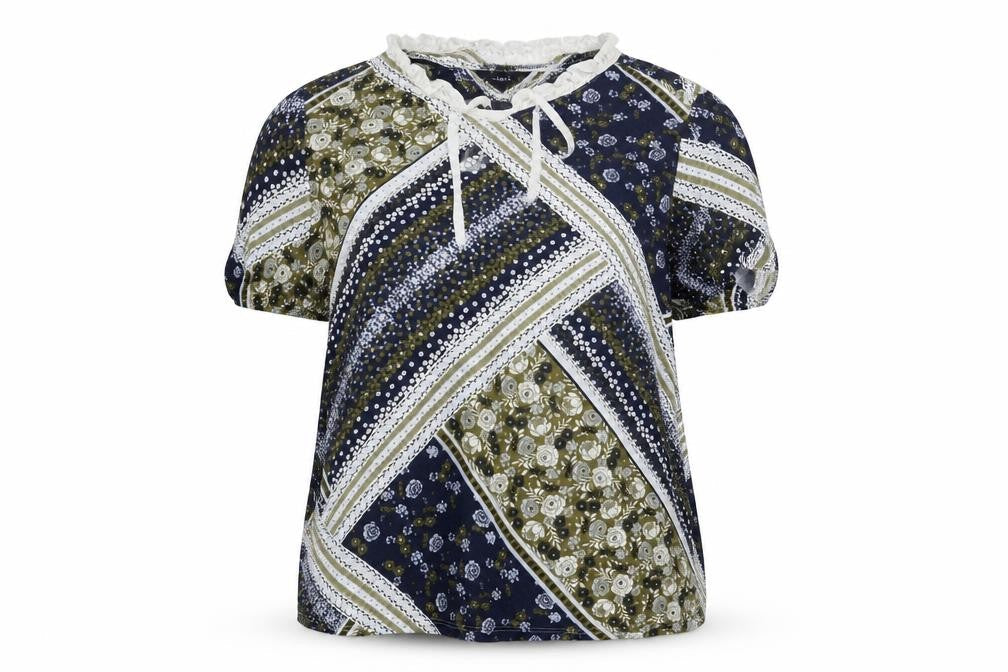 Marks & Spencer Womens Blue Geometric Cotton Basic T-Shirt Size 18 Round Neck