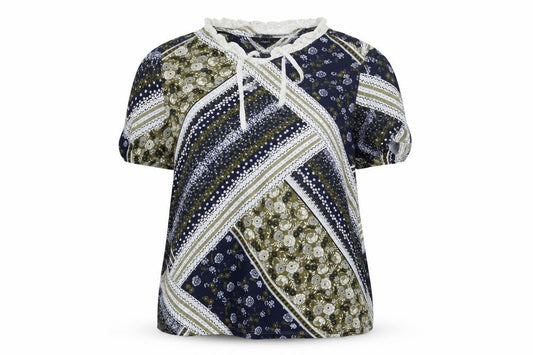 Marks and Spencer Womens Blue Geometric Cotton Basic T-Shirt Size 18 Round Neck