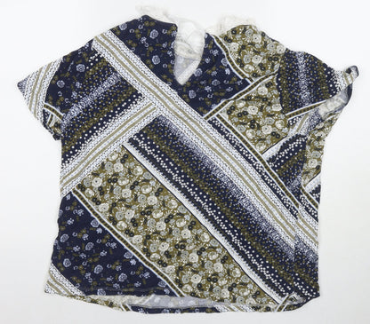 Marks & Spencer Womens Blue Geometric Cotton Basic T-Shirt Size 18 Round Neck