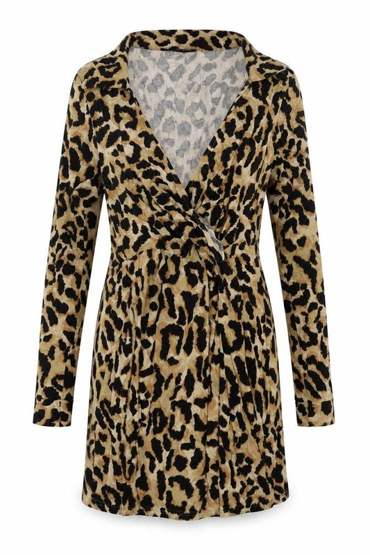 New Look Womens Beige Animal Print Viscose A-Line Size 14 Collared Pullover - Leopard Print