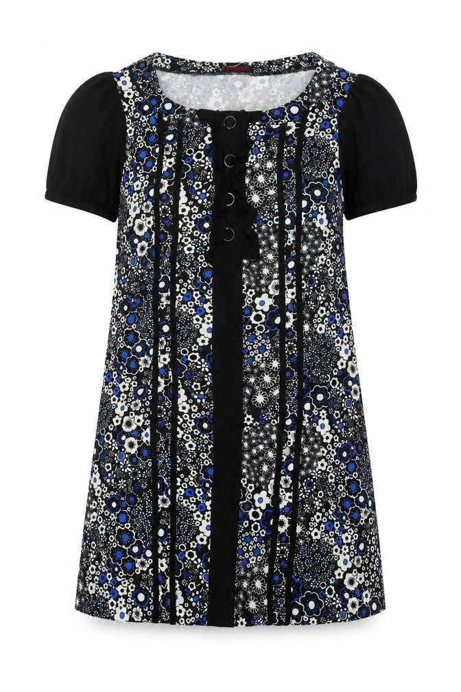 Miss Selfridge Womens Black Floral Viscose A-Line Size 12 Round Neck Pullover