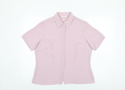 Marks & Spencer Womens Pink Polyester Basic Button-Up Size 14 Collared