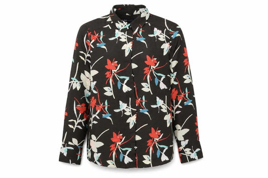 Marks and Spencer Womens Brown Floral Polyester Basic Blouse Size 12 Collared