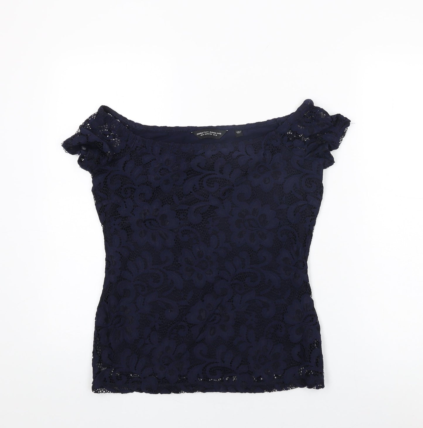 Dorothy Perkins Womens Blue Floral Nylon Basic T-Shirt Size 10 Off the Shoulder