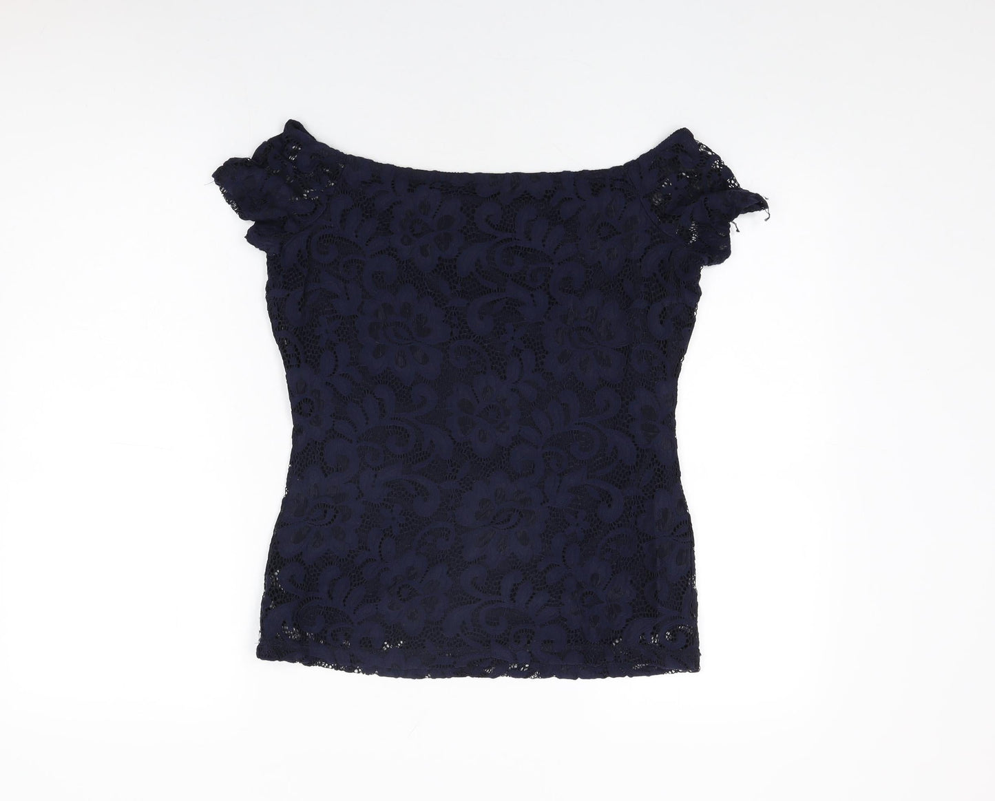 Dorothy Perkins Womens Blue Floral Nylon Basic T-Shirt Size 10 Off the Shoulder