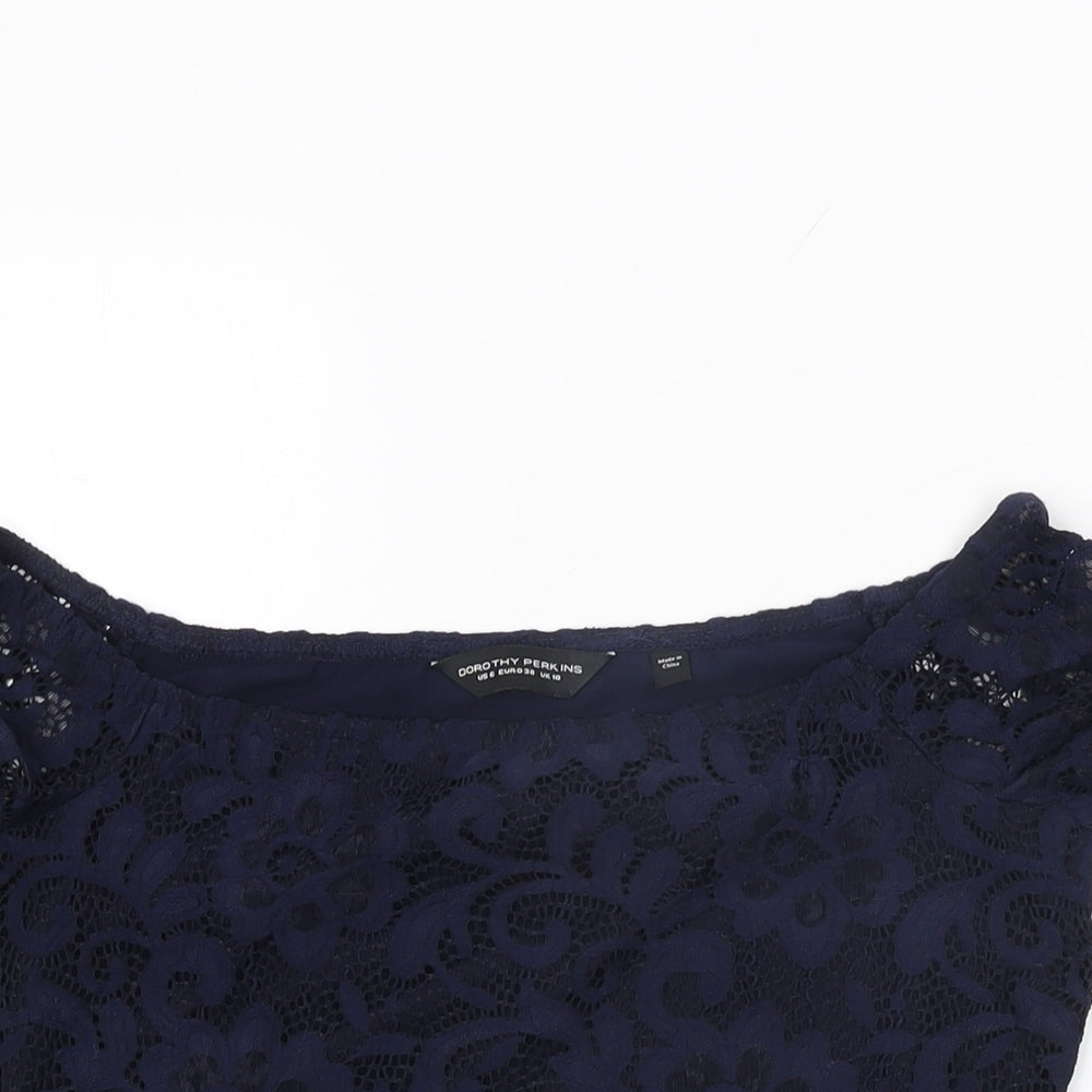 Dorothy Perkins Womens Blue Floral Nylon Basic T-Shirt Size 10 Off the Shoulder