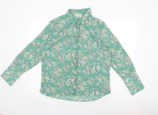NEXT Womens Green Floral Polyester Basic Button-Up Size 14 Collared