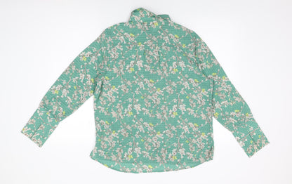 Next Womens Green Floral Polyester Basic Button-Up Size 14 Collared